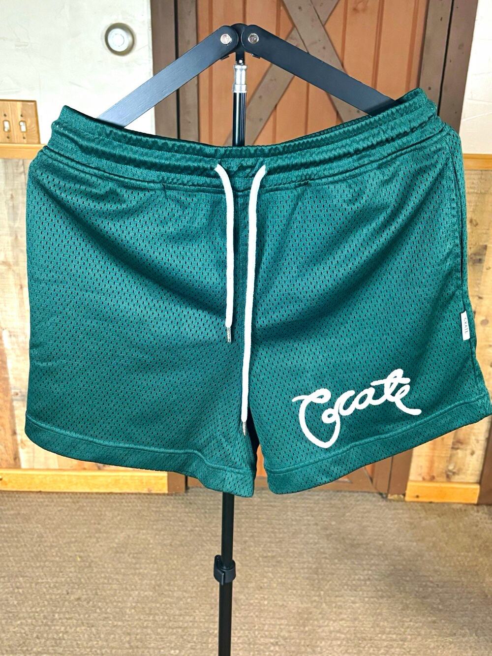 Crate Mens M Green Mesh Polyester Athletic Gym Shorts Drawstring Elastic Logo